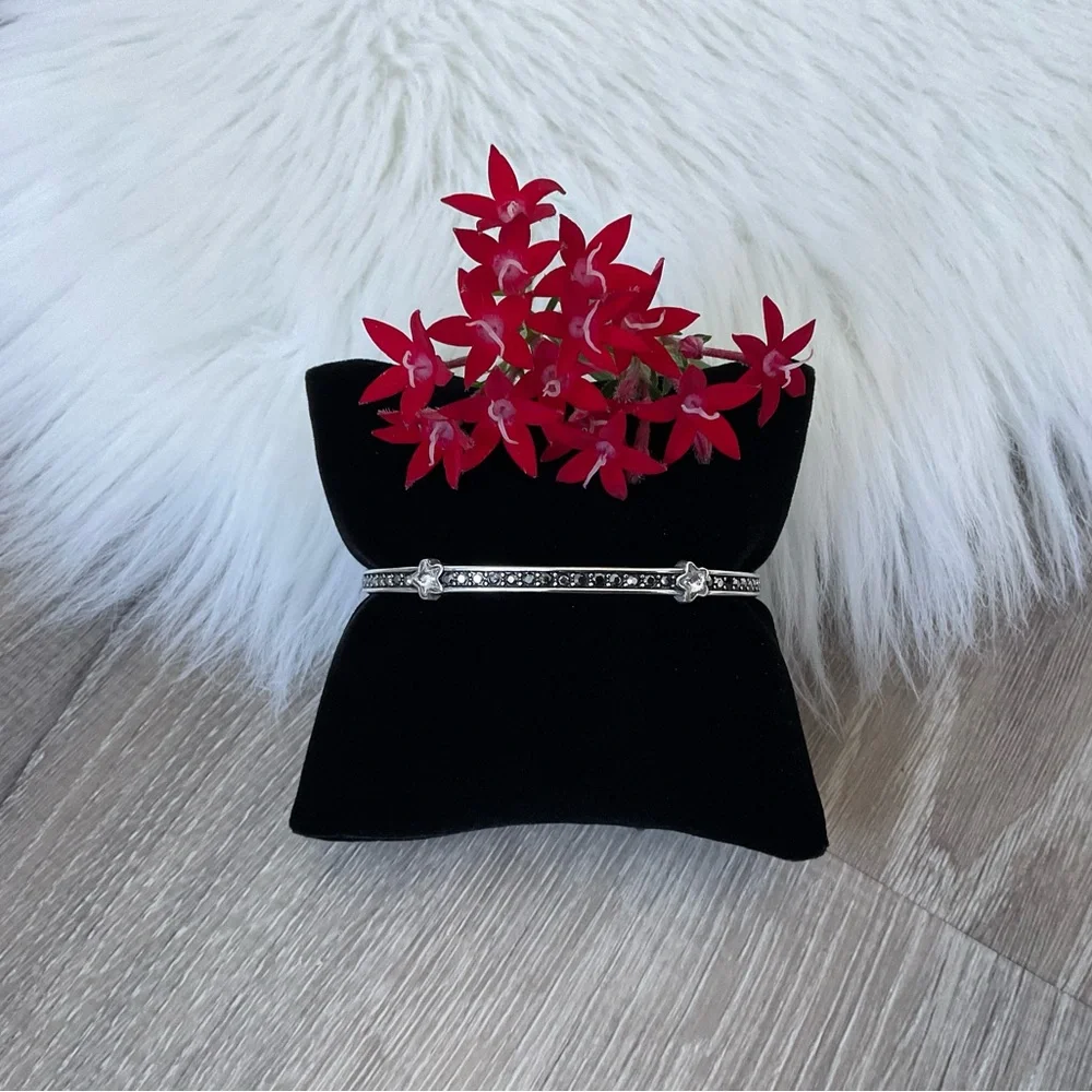 ❤️🖤 BRIGHTON Silver Bangle Bracelet with Smoky Crystal Accents